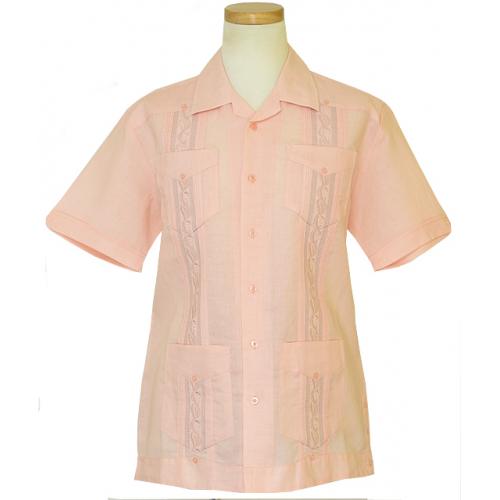 Successo Pink Embroidered Safari Short Sleeve Pure Linen Shirt S54324